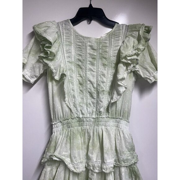 LoveShackFancy Natasha Light Green Lace Embroidered Ruffle Mini Dress Xs - Picture 4 of 8